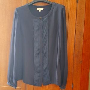Tory Burch Navy ruffle front silk blouse